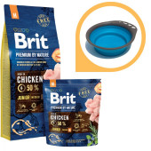 Суха храна за кучета BRIT PREMIUM JUNIOR M BY NATURE [ НОВА, ПОДОБРЕНА ФОРМУЛА ] с 50% прясно пилешко месо 15кг + подарък сгъваема купа